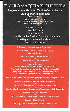 PROGRAMA DE ACTIVIDADES TAURINO-CULTURALES