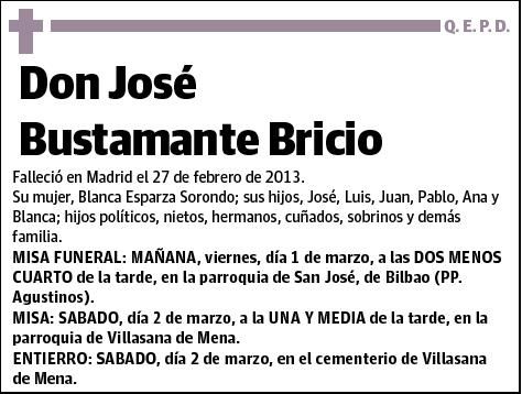 Fallece nuestro socio D. José Bustamante Bricio